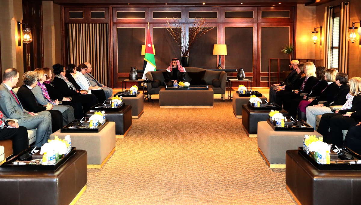 HRH Prince Ghazi Bin Muhammad meets with a delegation of religious figures and bishops from the Evangelical Lutheran Church in the US at Al Husseiniya Palace on Thursday (Petra photo)